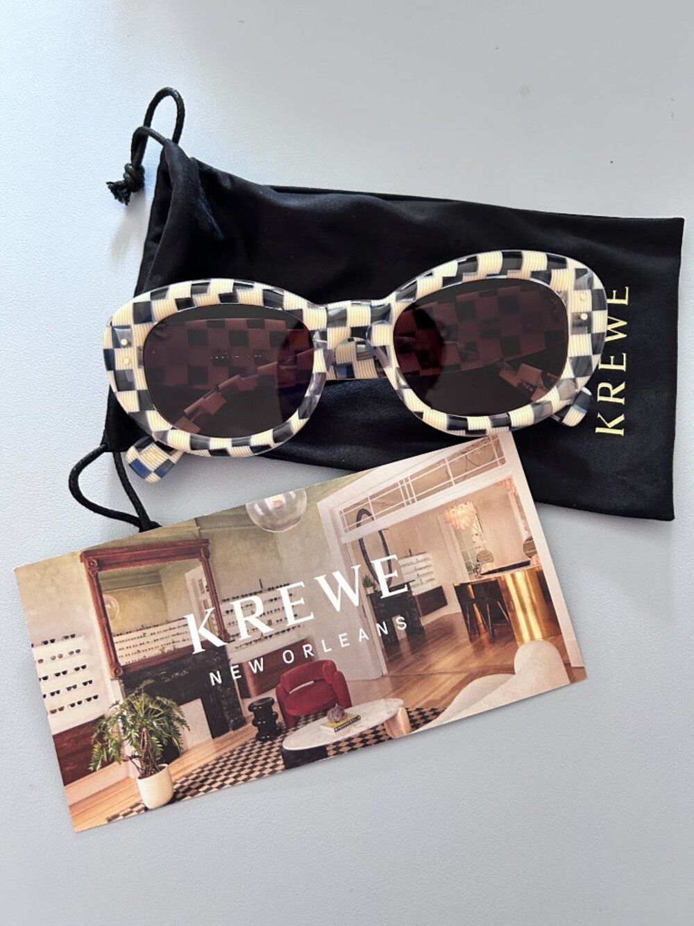 NWT KREWE Margaret Sunglasses - Gingham Over Crystal (rare discontinued)